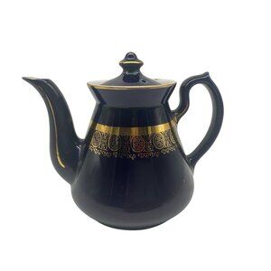 Hall Vintage China Teapot "New York or philadelphia" Style Dark Blue Gold Trim